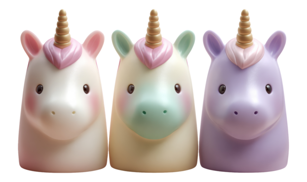 Colorful Unicorn Figurines on Transparent Background for Playful Decor - Powered by Adobe