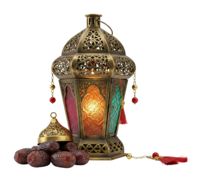 Festive lantern display with dates cultural setting decorative art home environment vibrant viewpoint ramadan spirit isolated on transparent background