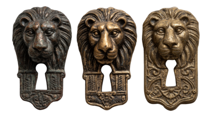 Vintage Lion Head Door Knobs Isolated on Transparent Background