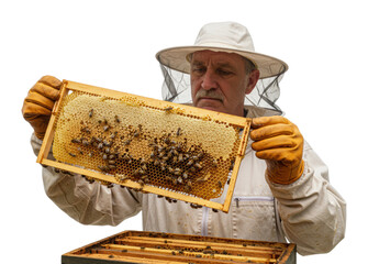 Bee keeping activity apiary of beekeeper outdoor environment hive management techniques isolated on transparent background