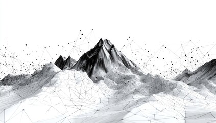 Abstract grayscale mountain range with digital network (1)