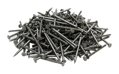 Construction action pile of nails in workshop tools indoor building materials isolated on transparent background
