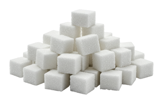 Sugar cubes piled up kitchen table food bright environment culinary concept isolated on transparent background