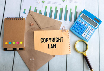 Business photo shows hand written text Copyright law.