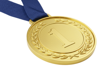 Gold medal achievement in sports event celebration hall indoor recognition and success isolated on transparent background