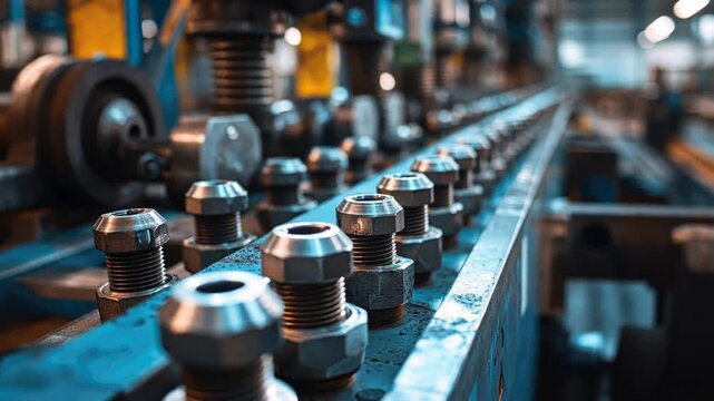 Industrial Metal Parts on Conveyor Belt in Factory