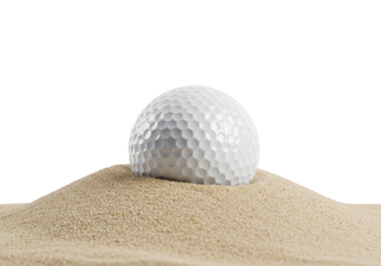 Golf ball stuck in sand trap golf course sports outdoor environment golfing challenge isolated on transparent background