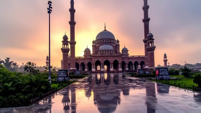 Mosque at Sunrise with Lucknow India, and Beautiful Architecture.