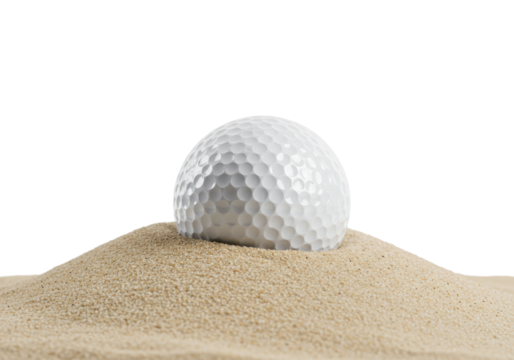 Golf ball stuck in sand trap golf course sports outdoor environment golfing challenge isolated on transparent background