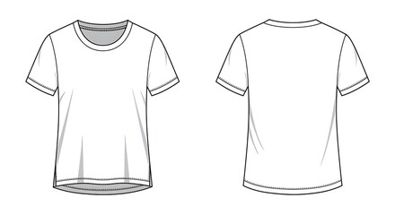 Short sleeve t shirt technical drawing fashion flat sketch illustration isolated on white background