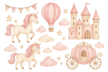 Magical Watercolor Illustration Featuring Unicorns