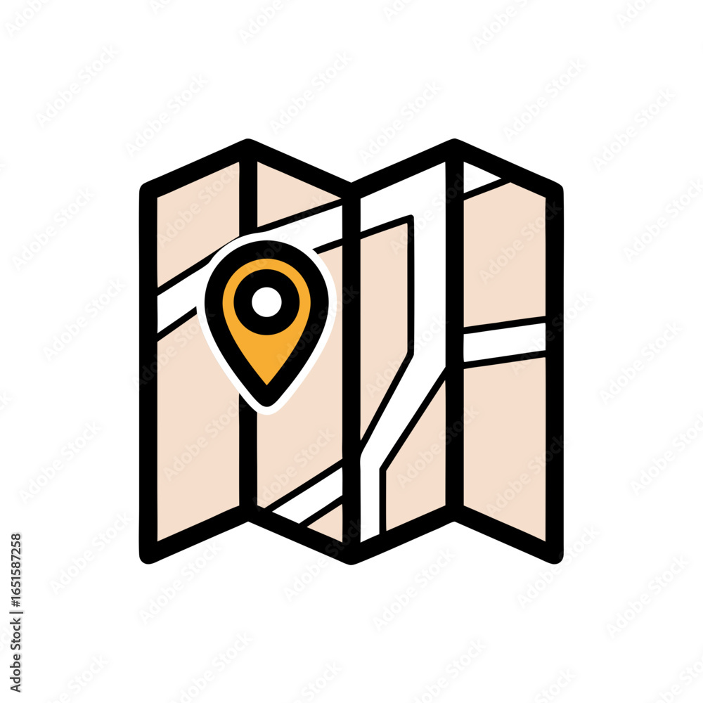 Poster stylized navigation guide map with location marker for adventure and discovery illustration