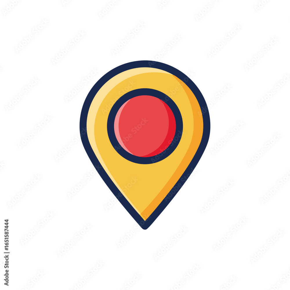 Poster Vibrant location pointer icon highlighting geographical position with yellow and red hues marking cartography representation and place indication