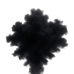Black smoke cloud expanding against transparent backdrop, producing dramatic, mysterious visual effect for compositing and graphic design projects