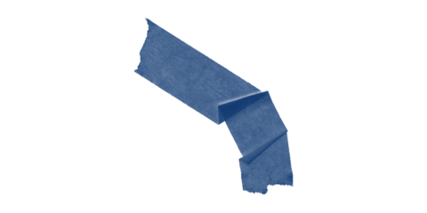 A deep blue shape resembling a geographical outline on a stark black background illustration art