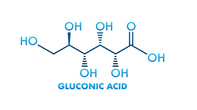 Gluconic Acid Structural Formula on White and Green Background