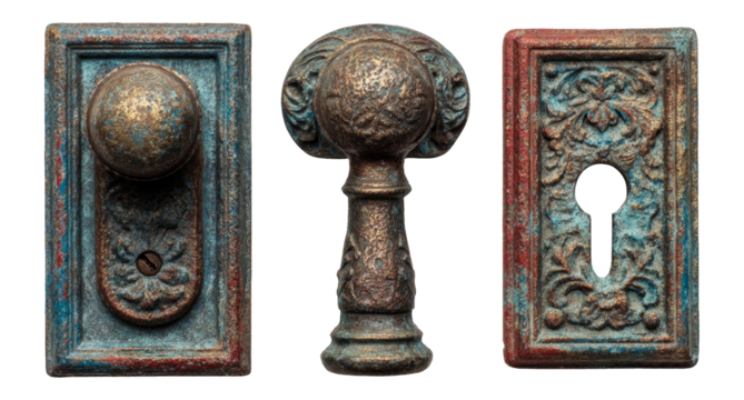 Vintage Decorative Door Hardware Set on Transparent Background
