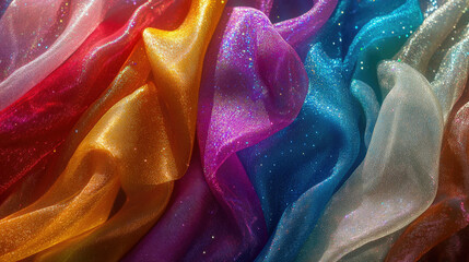 A vibrant display of iridescent fabrics arranged aesthetically