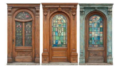 Vintage Wooden Doors with Intricate Stained Glass Designs