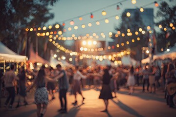 Blurred outdoor party scene at dusk