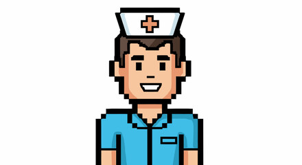 Fototapeta premium Pixelated Nurse Illustration Healthcare Professional in Pixel Art Style