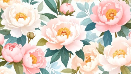 Pastel Peonies Floral Seamless Pattern.