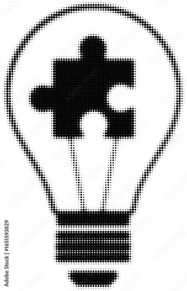 Poster light bulb with puzzle piece design in mosaic halftone pattern
