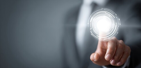 Businessperson interacting with a digital interface