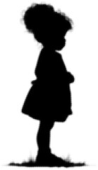 Silhouette of a child in profile with a hat in halftone dots