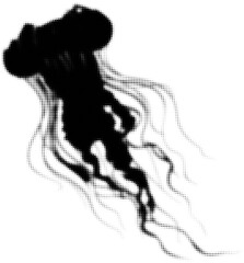 Fototapeta premium Abstract black jellyfish in halftone style with flowing tentacles design