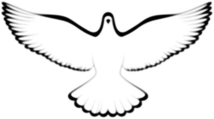 Fototapeta premium Silhouette of a dove with open wings in halftone black and white design