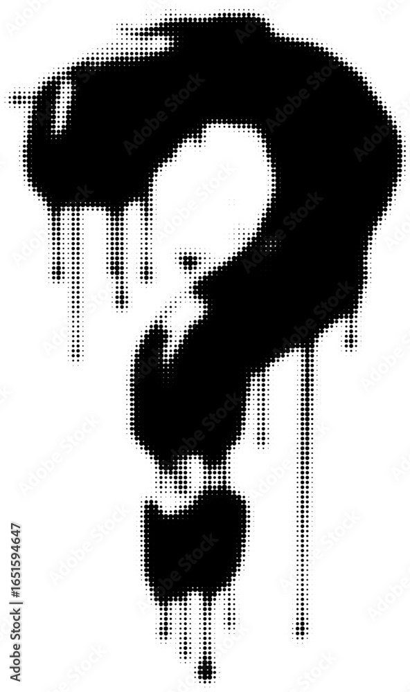 Poster abstract dripping question mark in black and white halftone pattern design