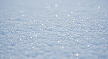 Closeup of a snowcovered surface with sparkling light reflecting off individual snow crystals