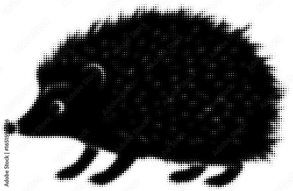 Poster silhouette of a hedgehog in a halftone pattern design