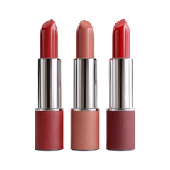Obraz premium Three Stylish Lipstick Tubes Isolated on Transparent Background