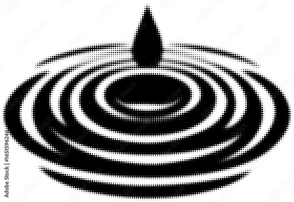 Poster black halftone drop of water causing ripples in a circular pattern