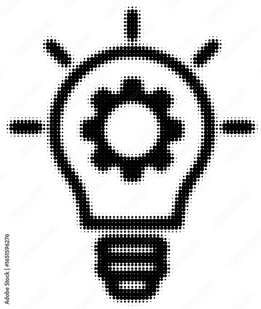 Poster abstract lightbulb icon with gear symbol in halftone dot pattern
