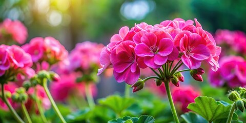 Obraz premium Vibrant pink geraniums display lush inflorescence in a garden setting, colorful, garden, colorful, garden, bloom