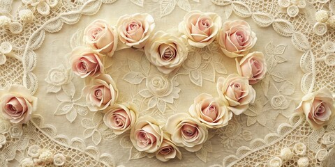 Delicate Lace Background with Heart-Shaped Roses, beauty, bouquet,  beauty, bouquet, elegance, floral, garden