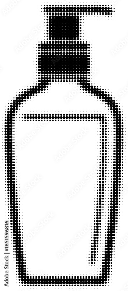 Poster halftone vector illustration of a soap dispenser with black dots pattern