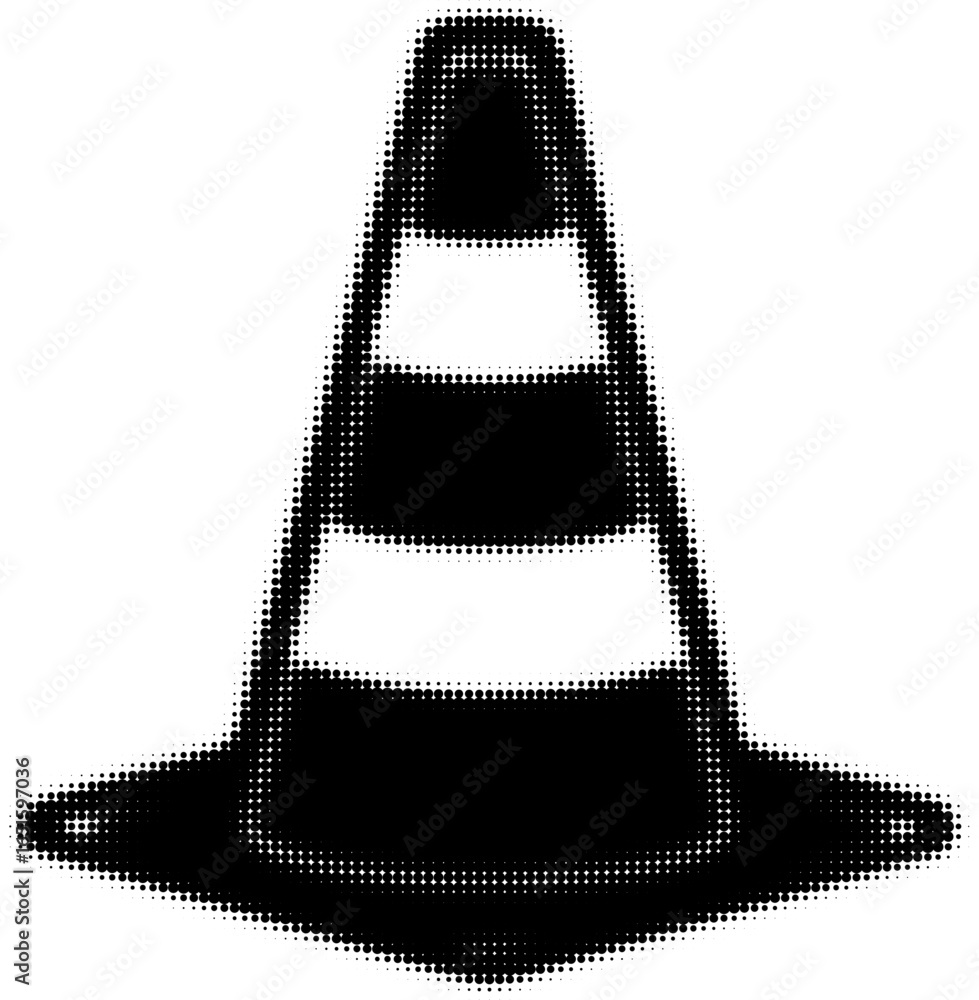 Poster black and white halftone image of a traffic cone with striped pattern