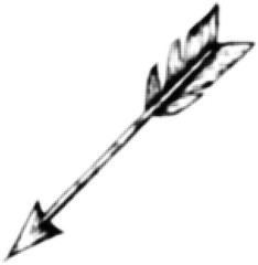 Black halftone style arrow pointing downward with feather detail