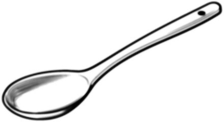 Black and white dot pattern illustration of a spoon with a long handle