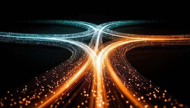 Abstract digital network of light trails