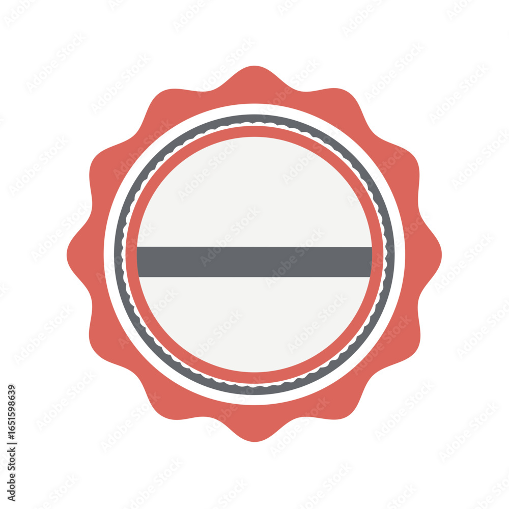 Poster flat vector badge icon featuring a coral border and simple geometric shapes on a black background