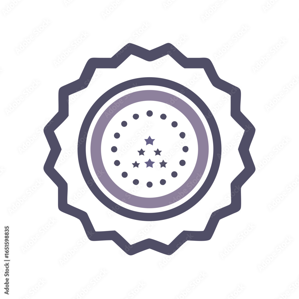 Poster abstract emblem with stars and dots pattern on a black background in minimal style