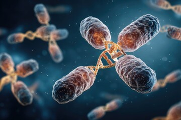 Microscopic view of bacteria and DNA