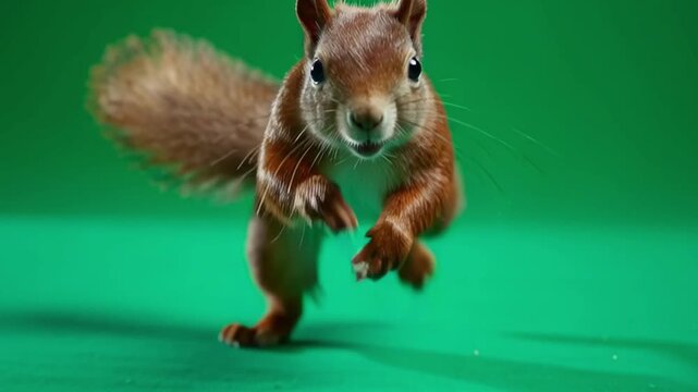 A squirrel standing on a green background looking at the camera with its mouth slightly open green screen animal video