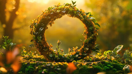 Obraz premium A vibrant interpretation of the karma symbol incorporating nature elements