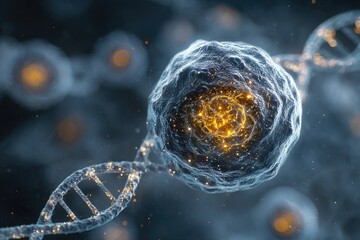 Detailed microscopic view of a cell and DNA